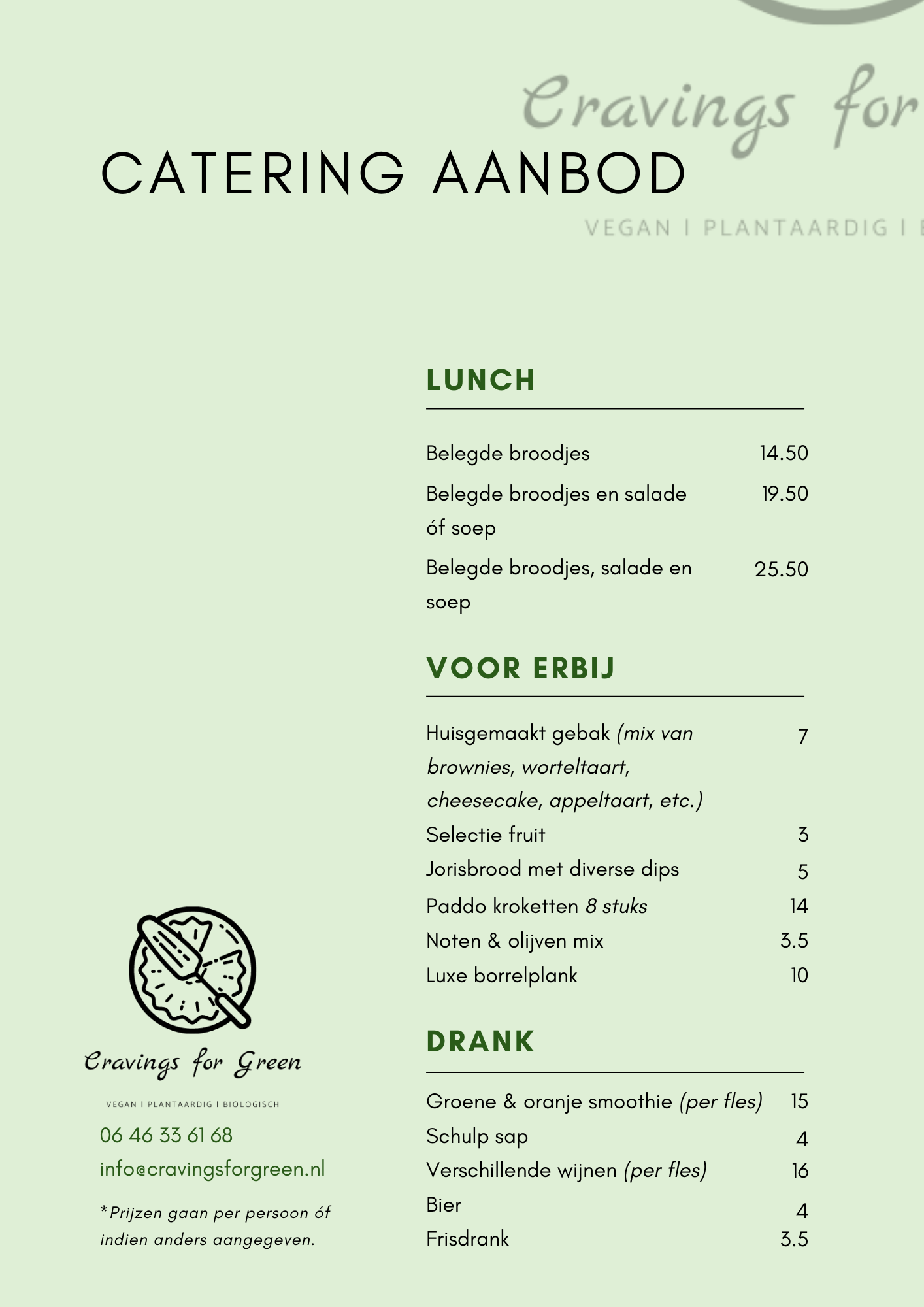 Lunchkaart Loft.nl Cravings for Green (2024)
